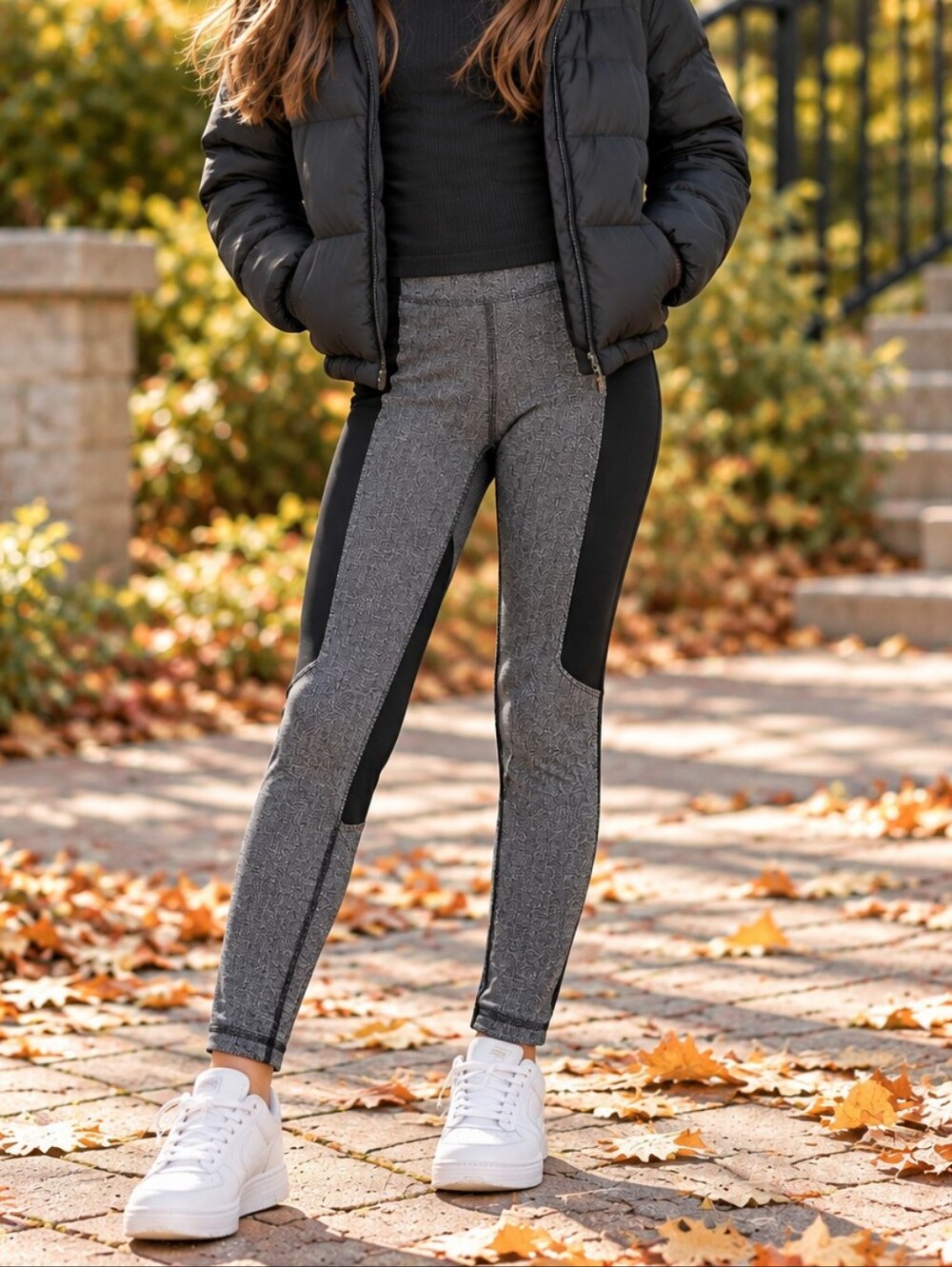 Ivivva Girls Black Gray Colorblock Athletic Leggings Yoga Dance Activewear